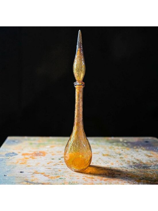 Florentine Empoli Other - Vintage Florentine Empoli Amber Glass Decanter Flame Stopper Italy